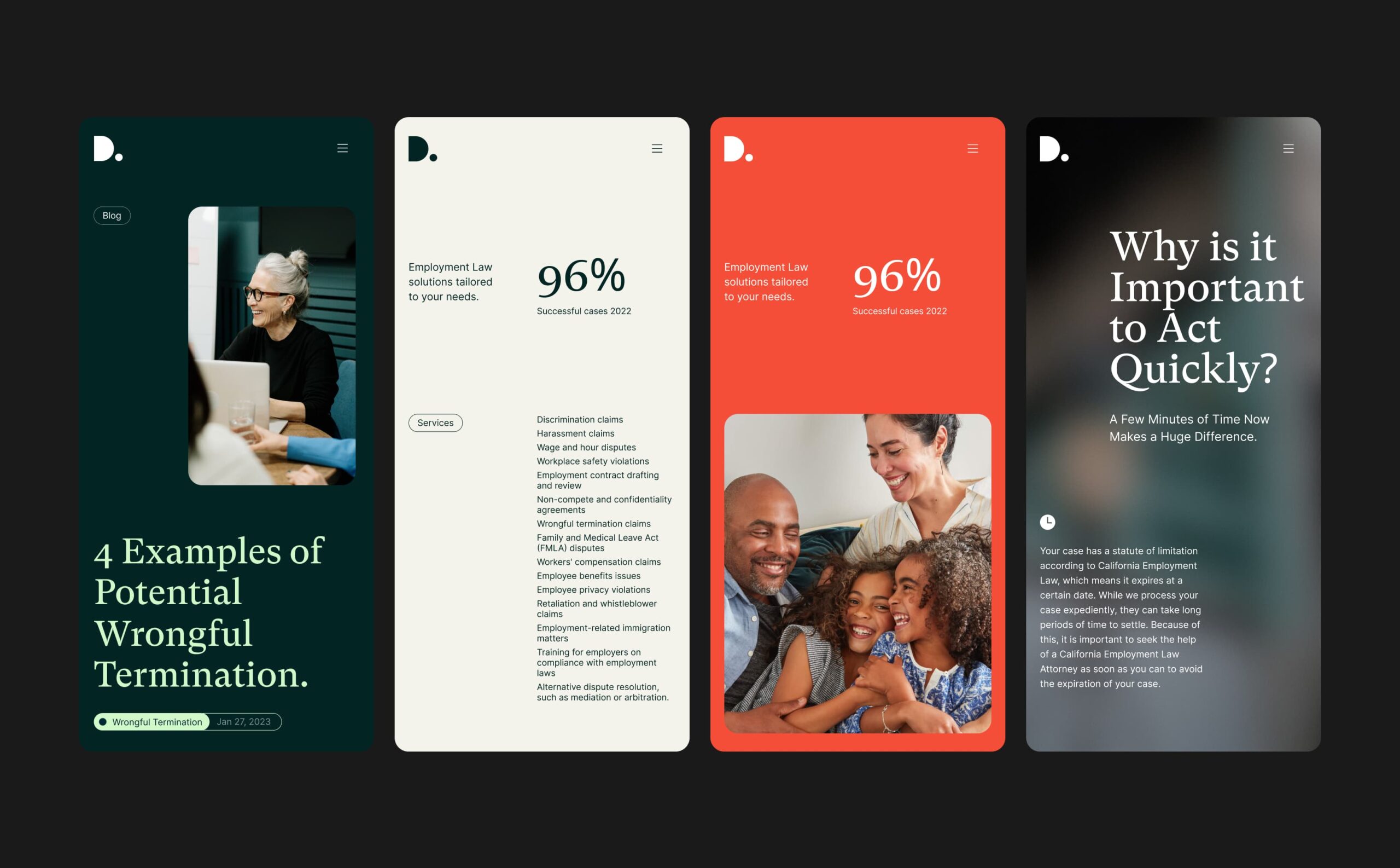 Mobile screenshots of law firm web development