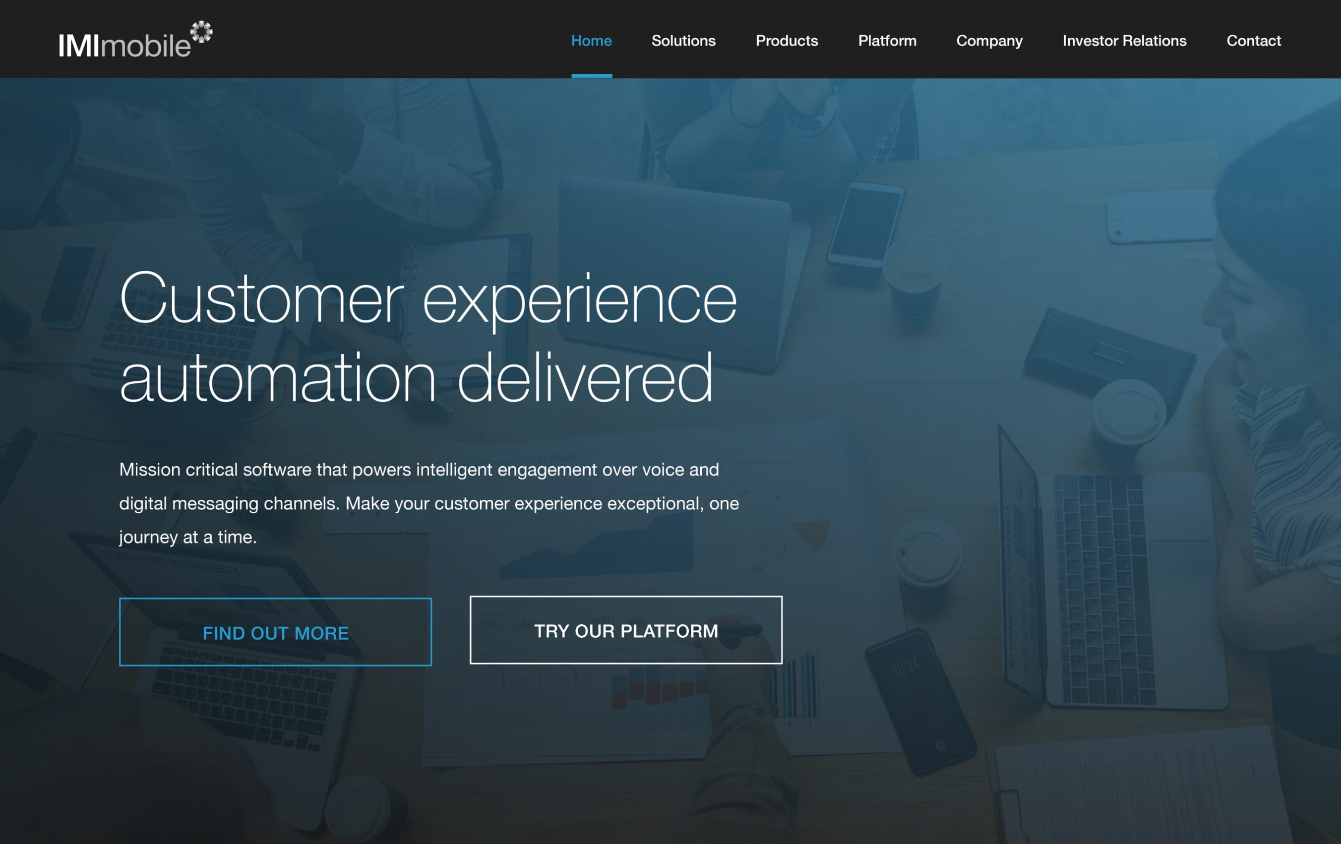 screenshot of the IMI mobile homepage
