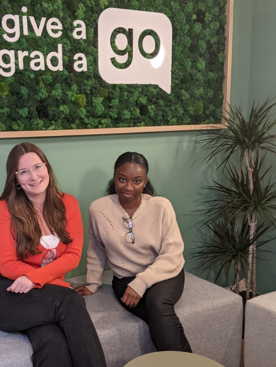 Ladies sat on sofa at recruitment agency