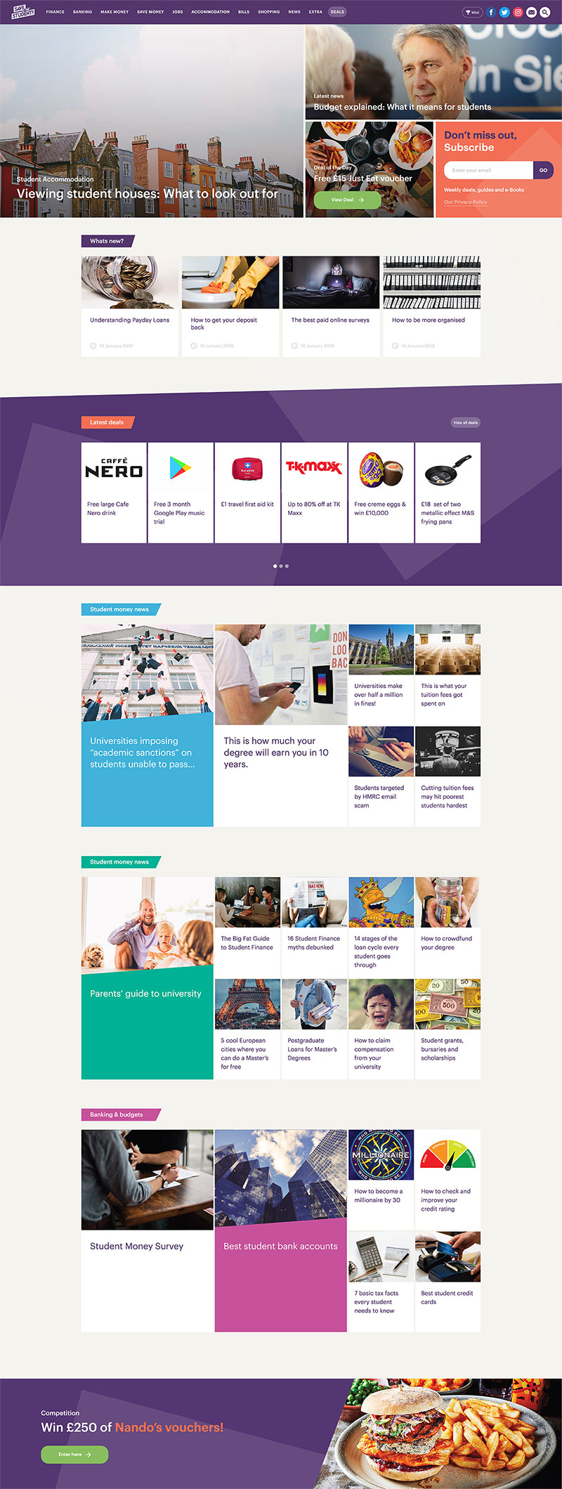 Full length screenshot of the save the student homepage