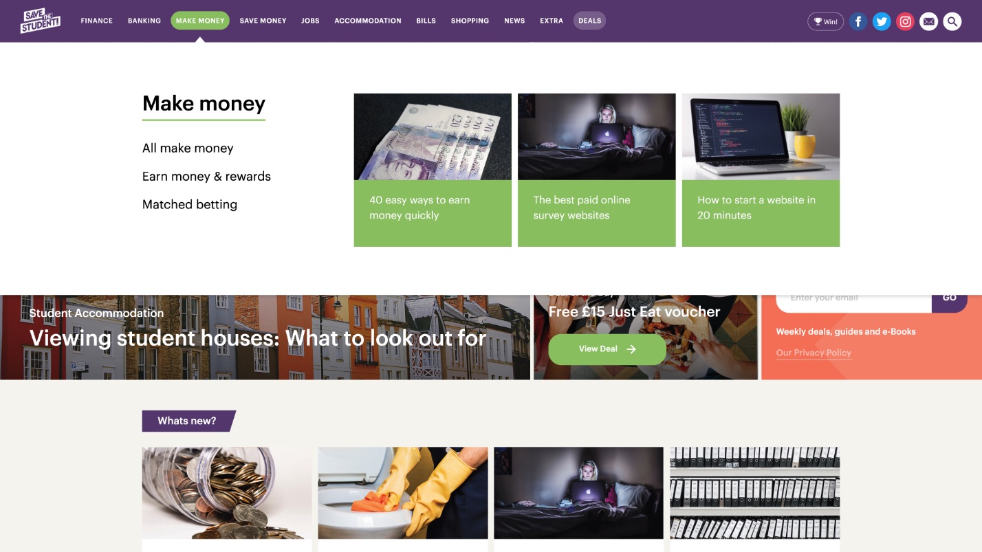 make money page with menu open