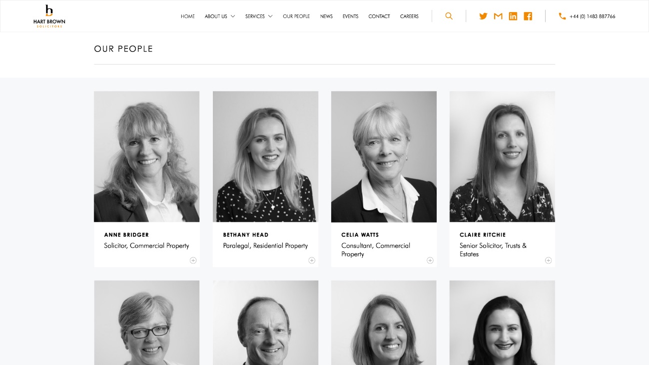 Image of the Our People page of the Hart Brown Website